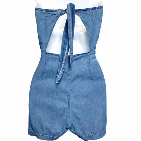 TIMING Chambray Strapless Tie Back Romper Sz M GUC - Picture 5 of 8